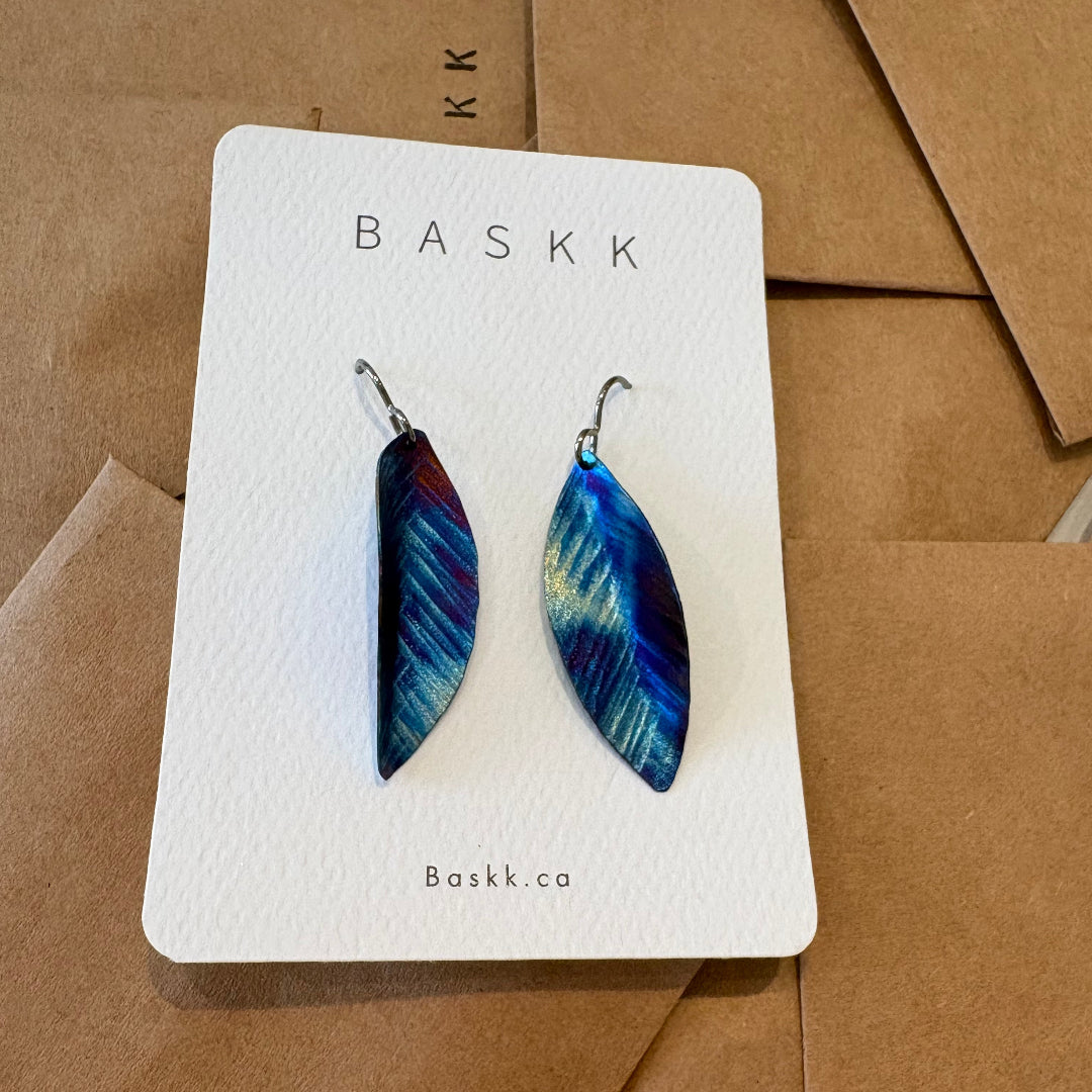 Baskk, Medium Titanium Leaf Earrings