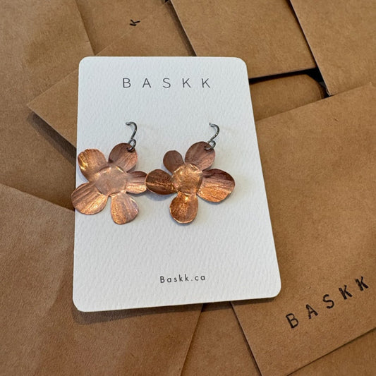 Baskk, Small Copper Flower Earrings