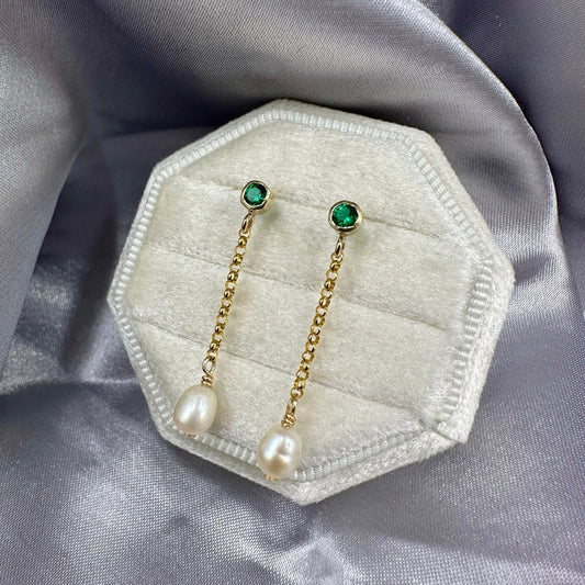 Open Fire, Dancing Pearl, Birthstone Earrings, 14K Goldfill