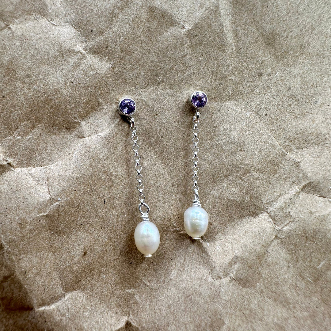 Open Fire, Dancing Pearl, Birthstone Earrings, 14K Goldfill