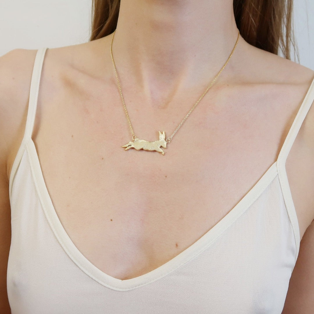 Leaping Rabbit Necklace, Gold