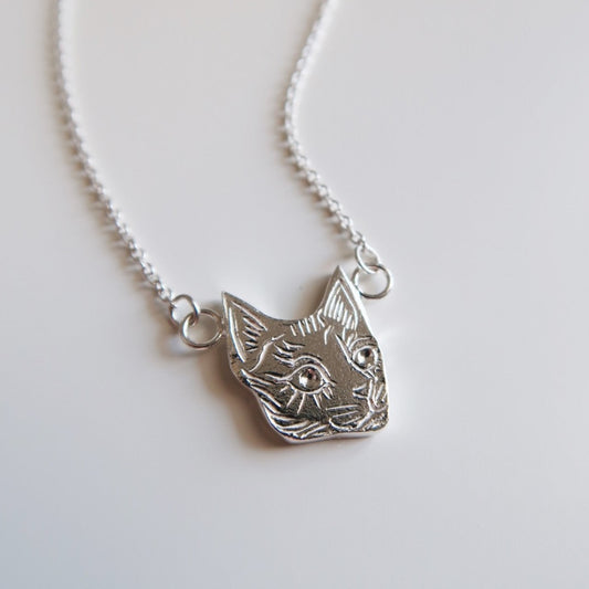 Tiny Cat Necklace, Silver