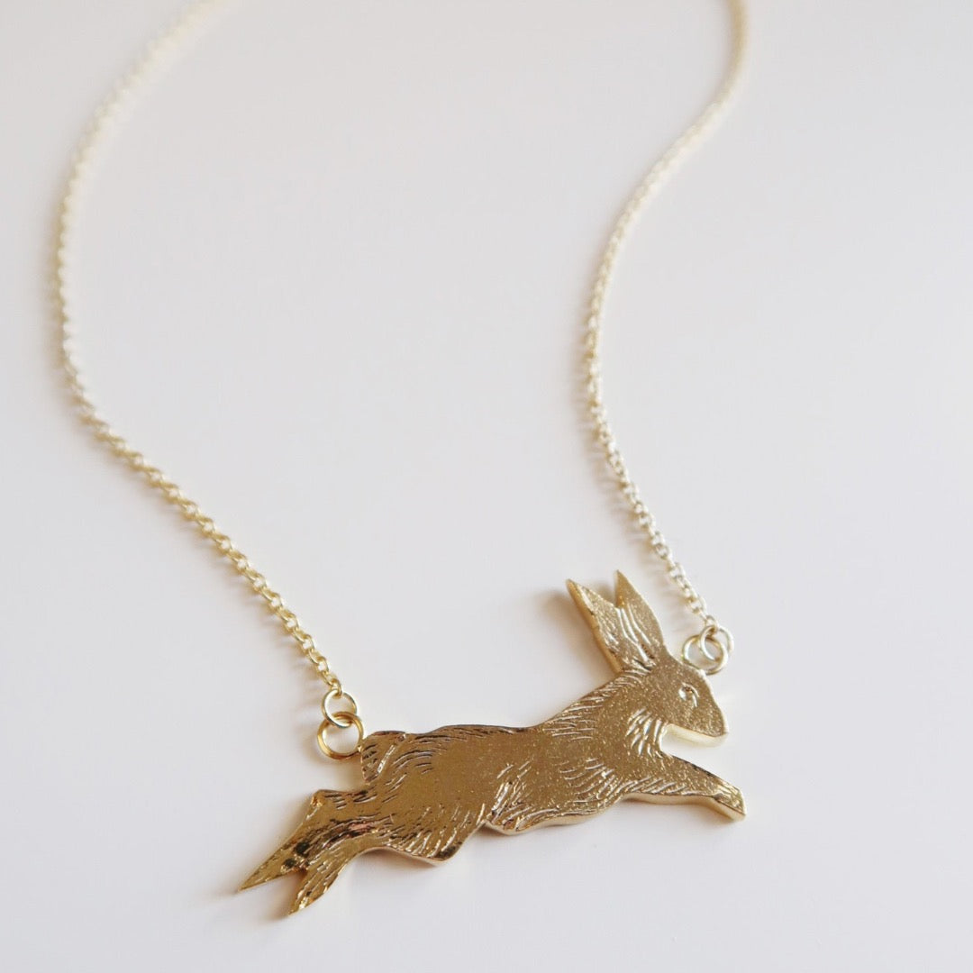 Leaping Rabbit Necklace, Gold