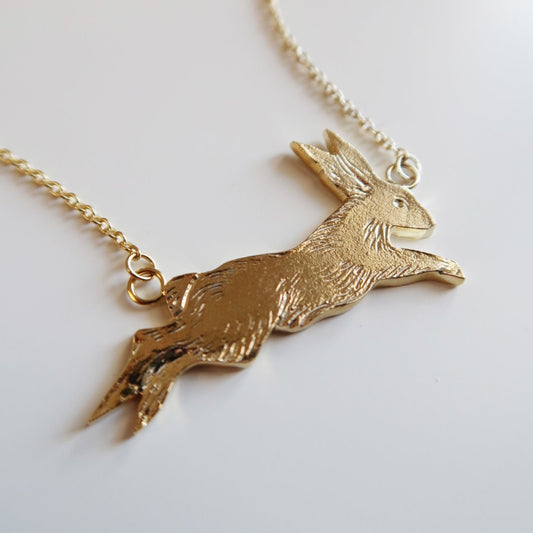 Leaping Rabbit Necklace, Gold