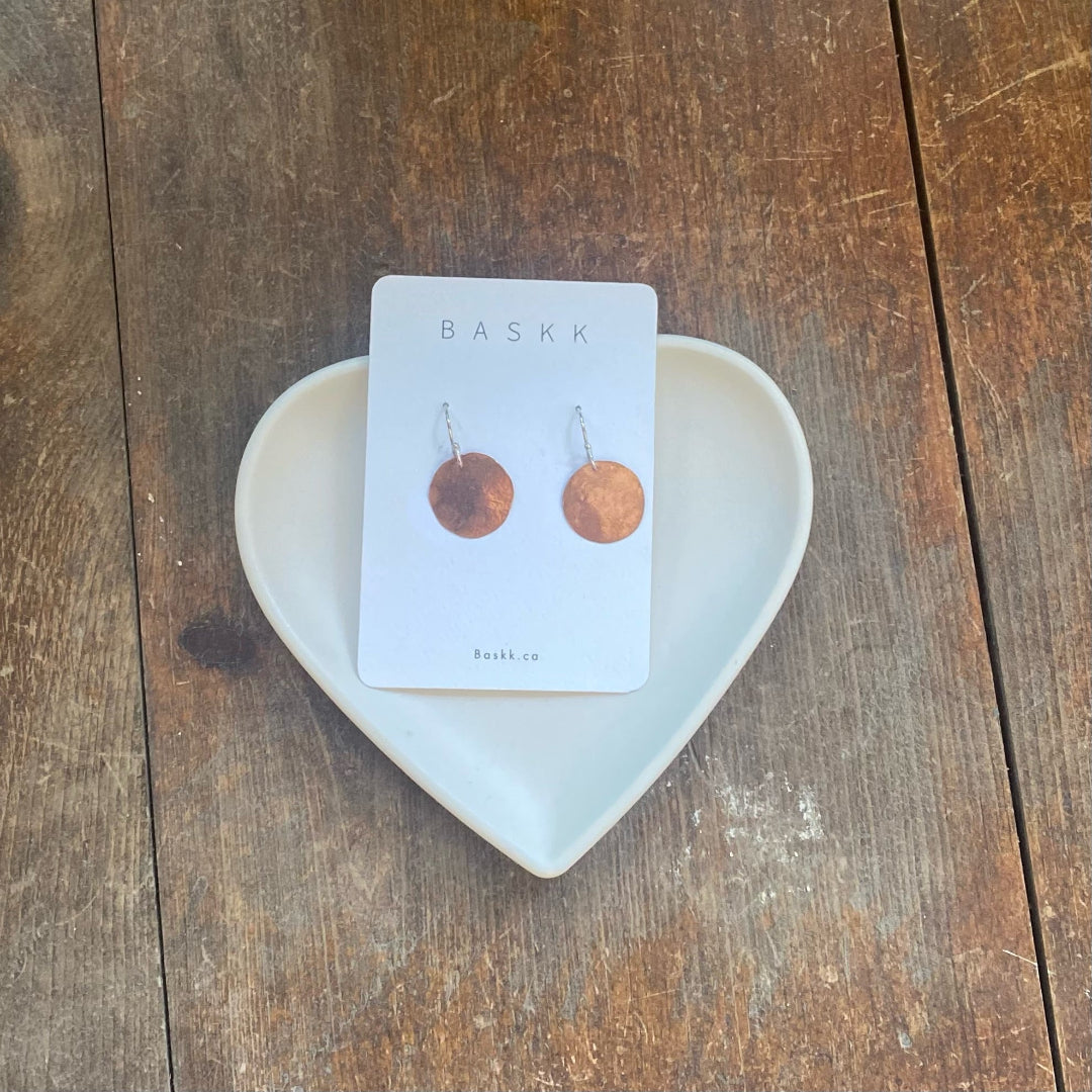 Baskk, Small Moon Disc Earrings, Copper