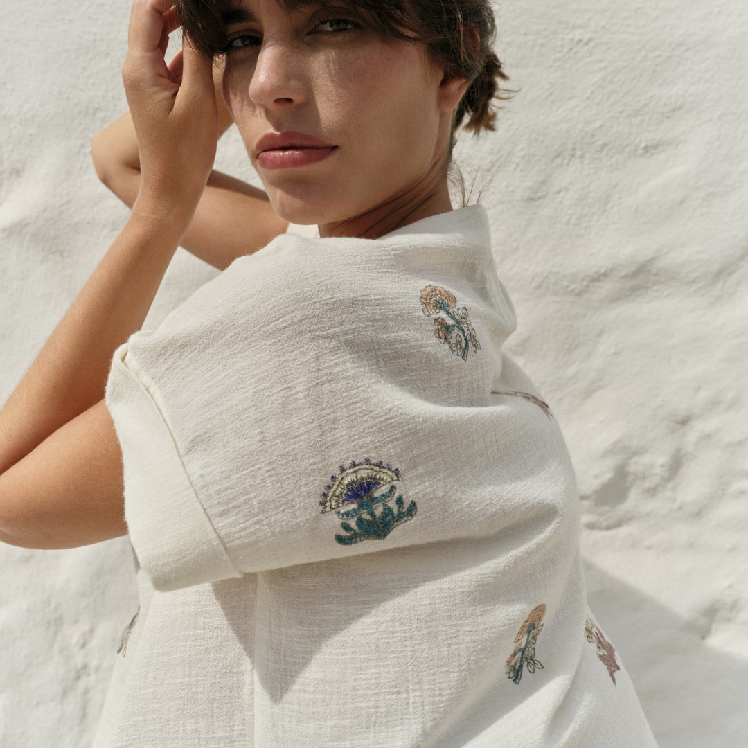 Indi & Cold, Short-Sleeve Embroidered Shirt