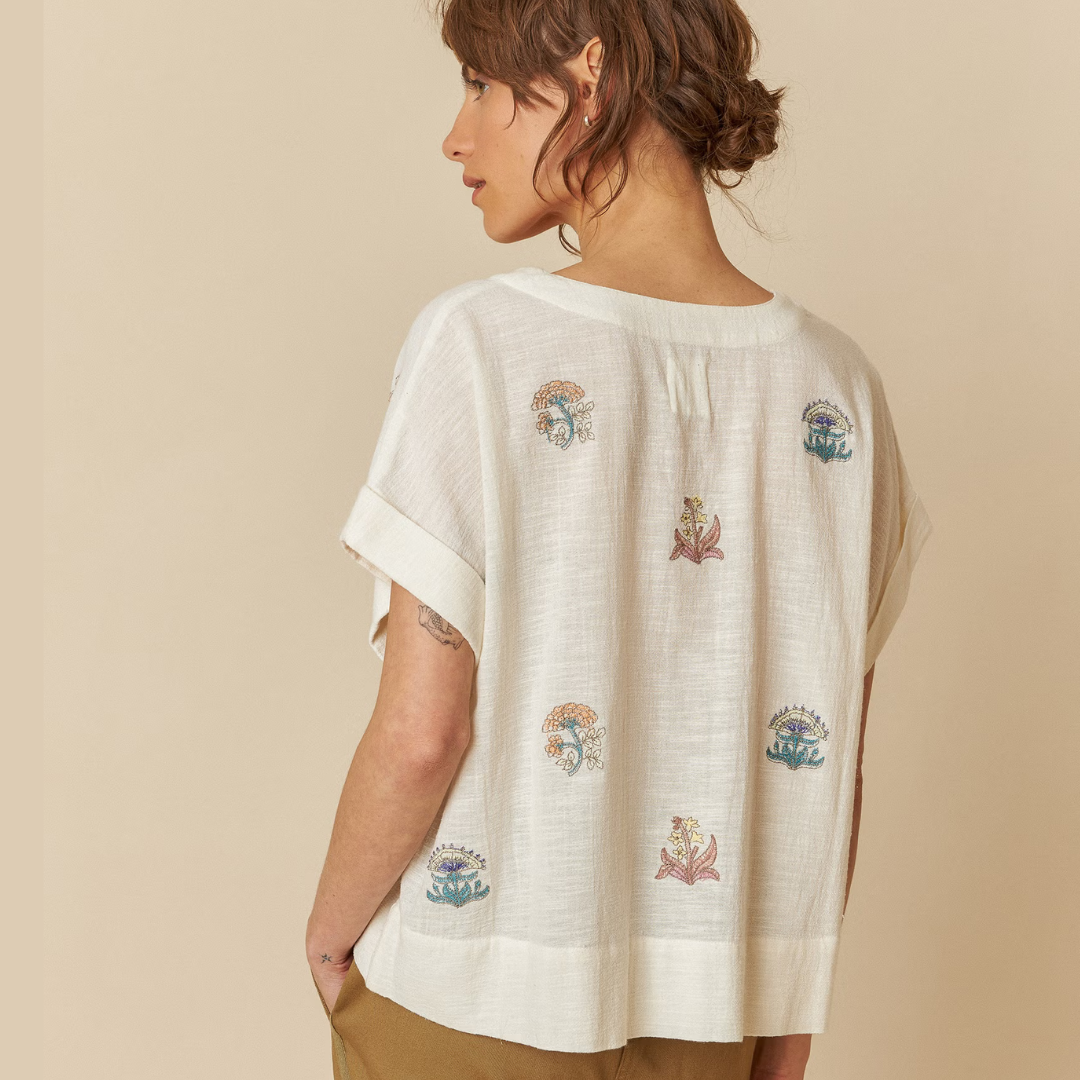 Indi & Cold, Short-Sleeve Embroidered Shirt