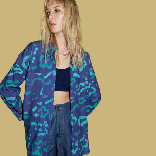 Eve Gravel, Kalena Shirt, Navy and Turquoise