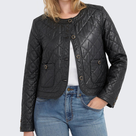 Liverpool, Quilted Collarless Jacket, Black