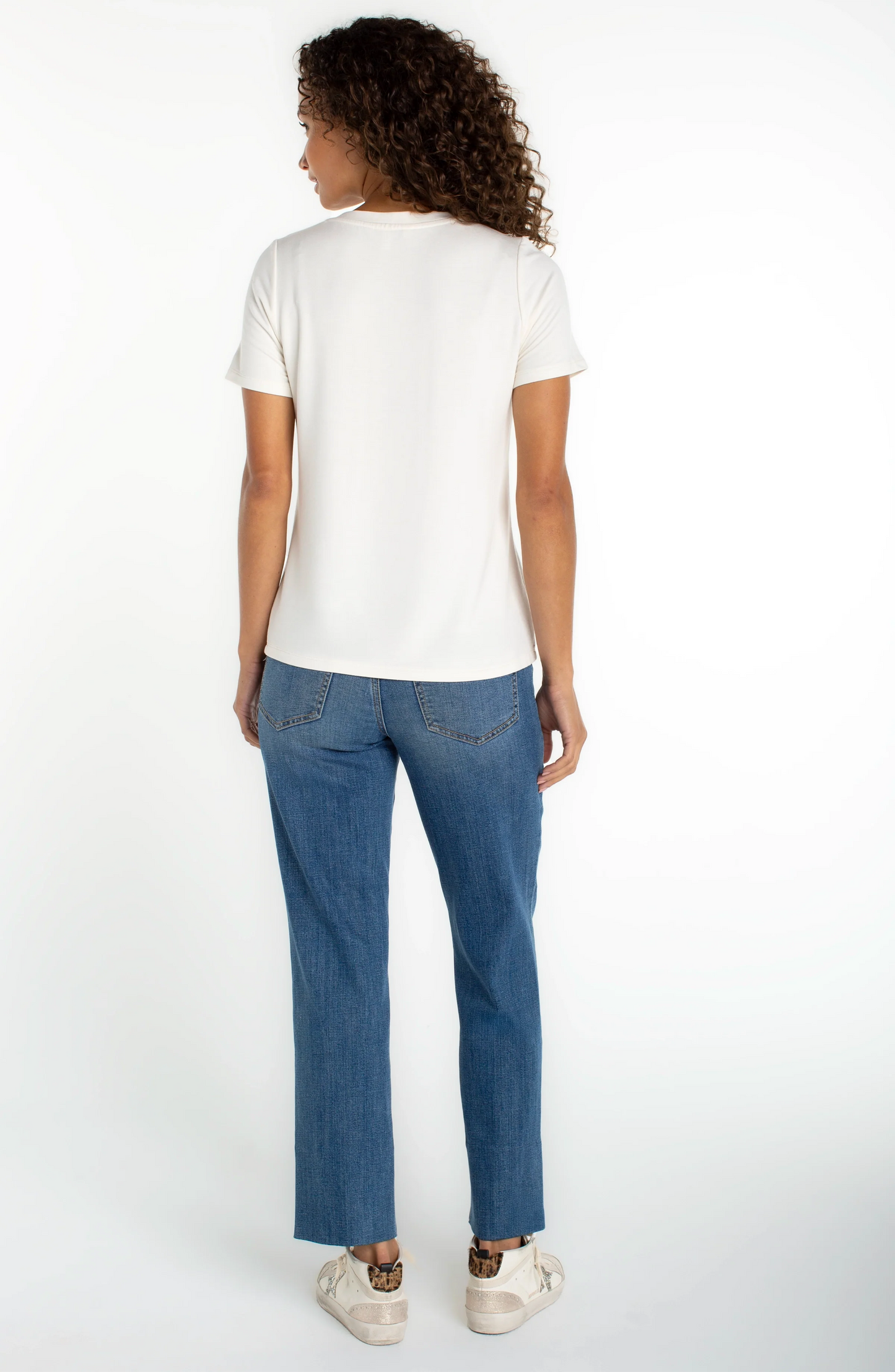 Liverpool, Short Sleeve V-Neck Knit Tee, French Cream