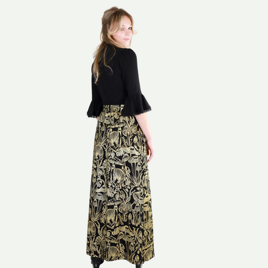 Gold on Black Shroomed Maxi Skirt