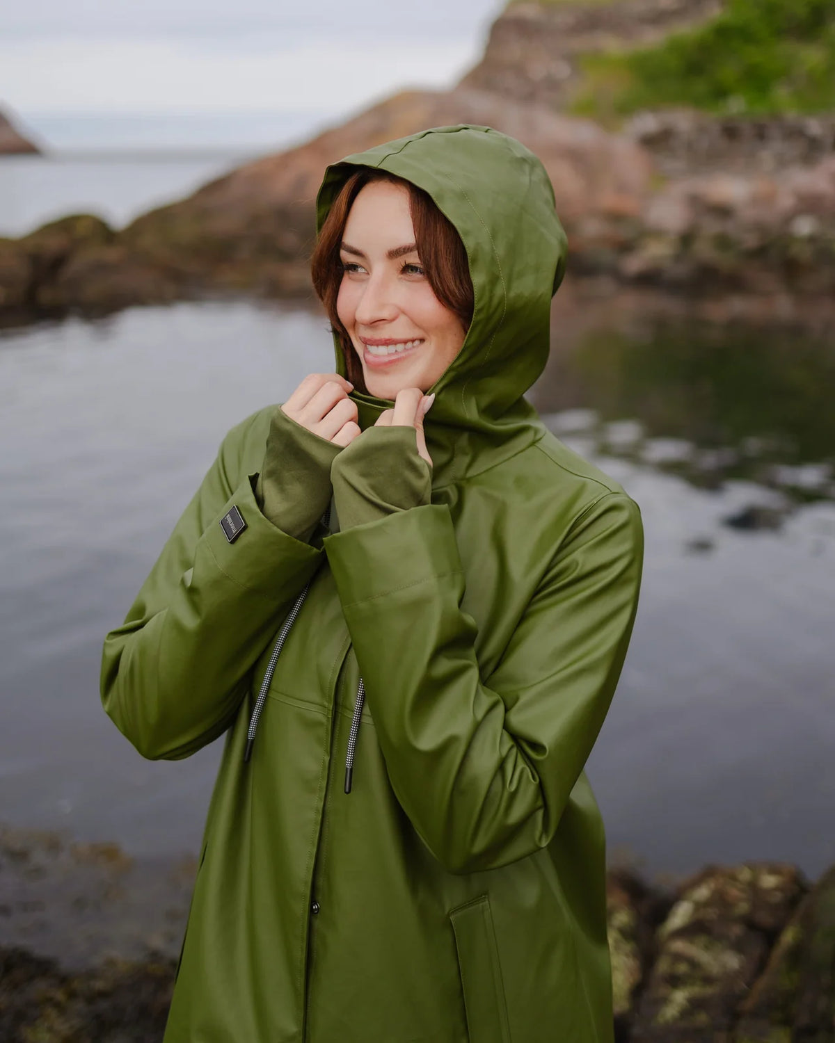 The Mernini Raincoat, Three Quarter, Chive Green