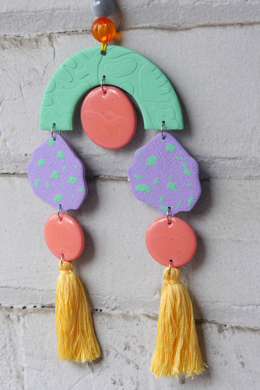 Polymer Clay Wall Hanging, Turquoise and Purple