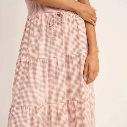 Rhythm, Lola Checkered Tiered Maxi Skirt