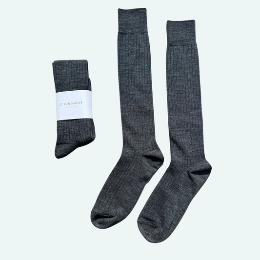 Schoolgirl Socks, Merino Wool Blend, Charcoal Melange