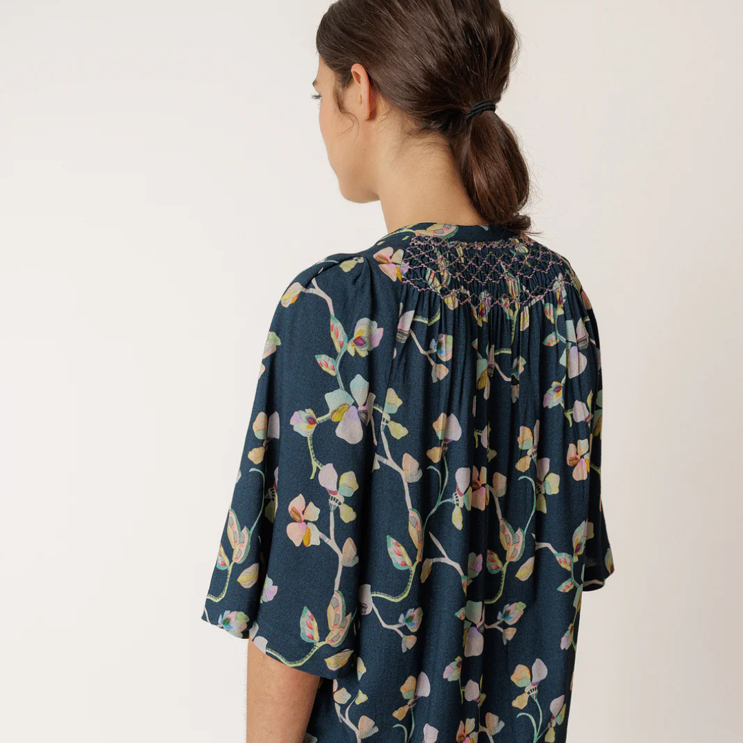 Indi & Cold, Smock Detail Shirt, Navy