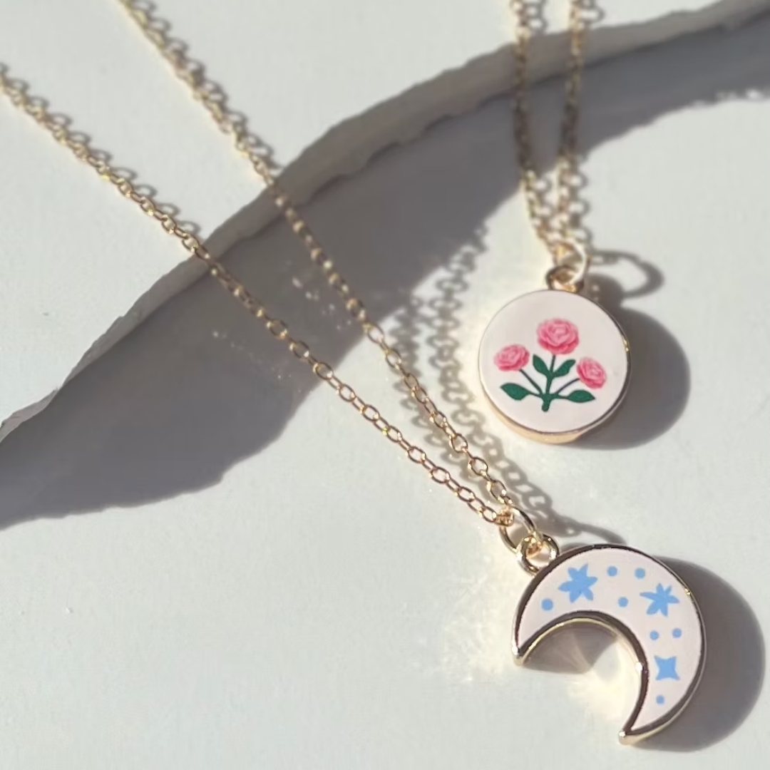 Frug, 14K Goldplate Necklace with Ceramic Circle Or Moon Pendant, FNJ40SET