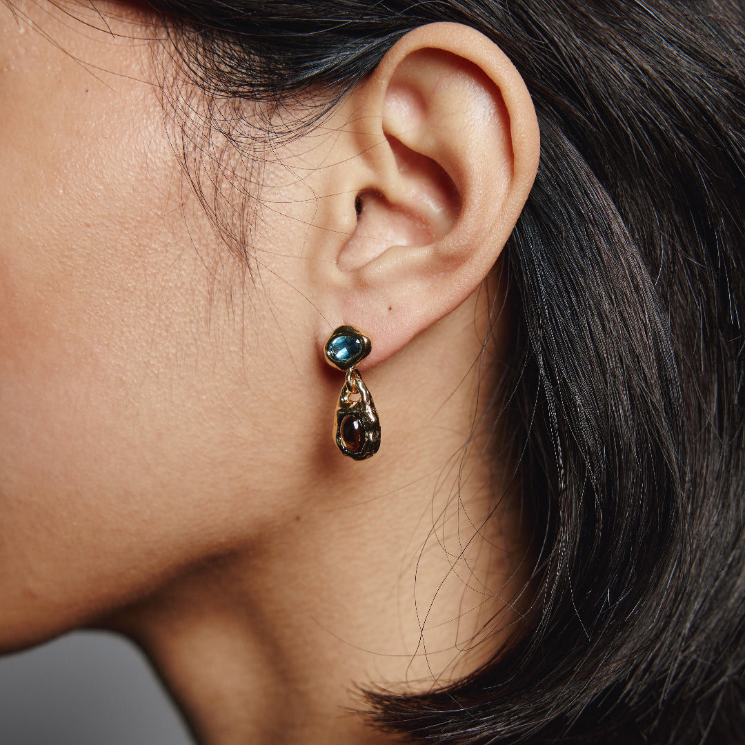 Wolf Circus, Avery Earrings in Blue Topaz and Gold