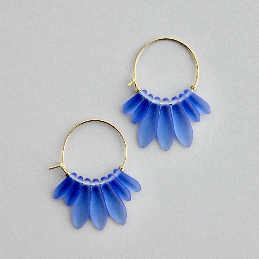 David Aubrey Jewelry, GNDE08, Blue Glass Hoop Earrings
