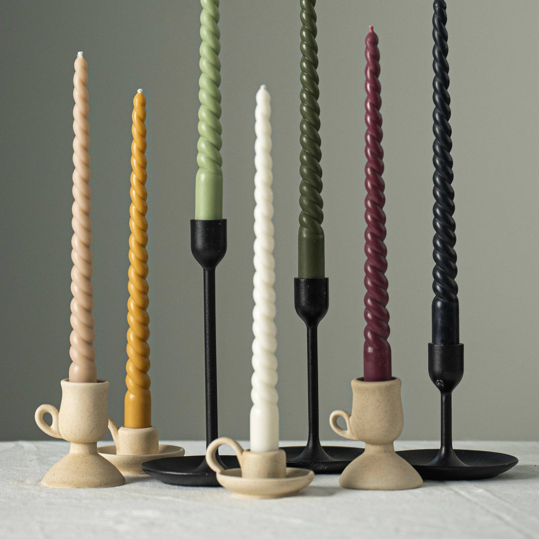 Holiday Twisted Taper Candle Set, Beeswax & Soy Wax, Assorted Colours