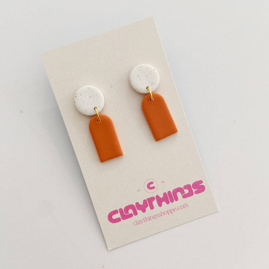 Mini Mia in Orange and White, Clay Earrings