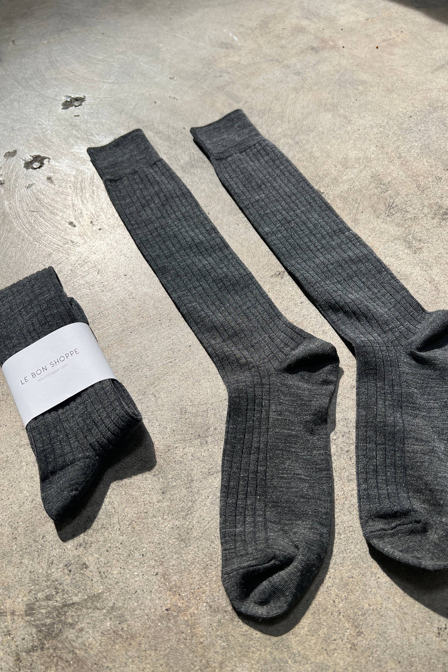 Le Bon Shoppe, Schoolgirl Socks, Merino Wool Blend, Charcoal Melange