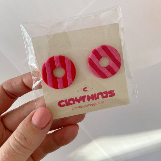 ClayThings Shoppe, Pink & Red Donut Studs 