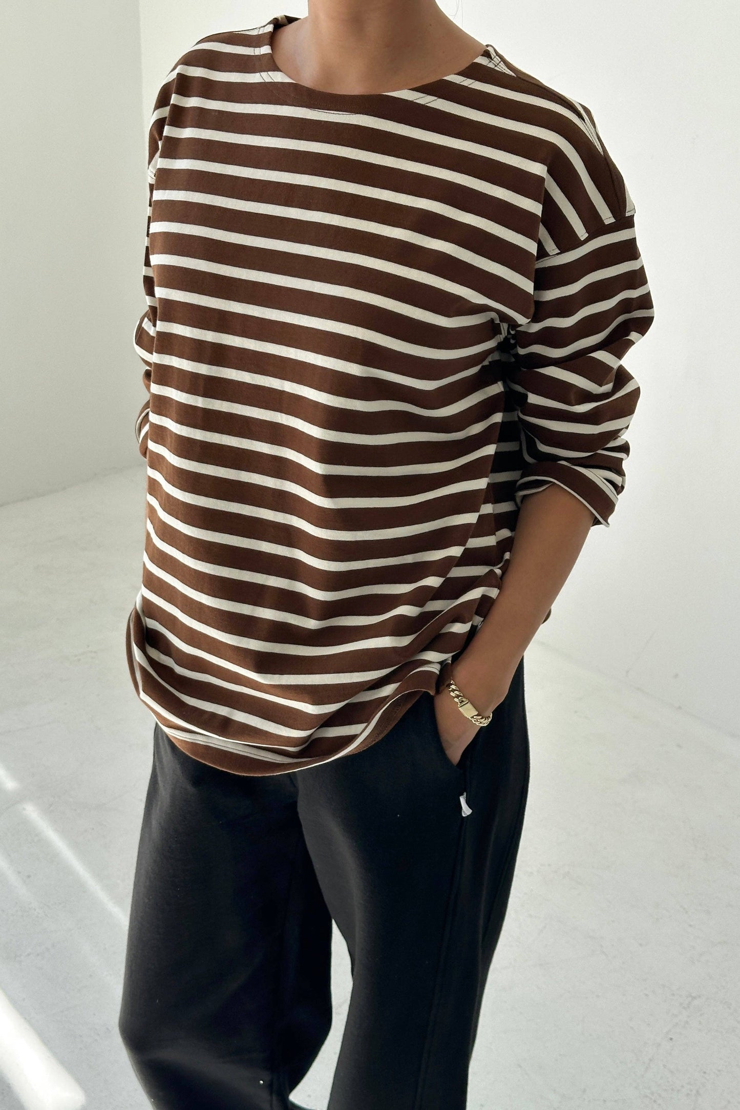 Le Bon Shoppe, Marseille Top, White Stripe on Coffee