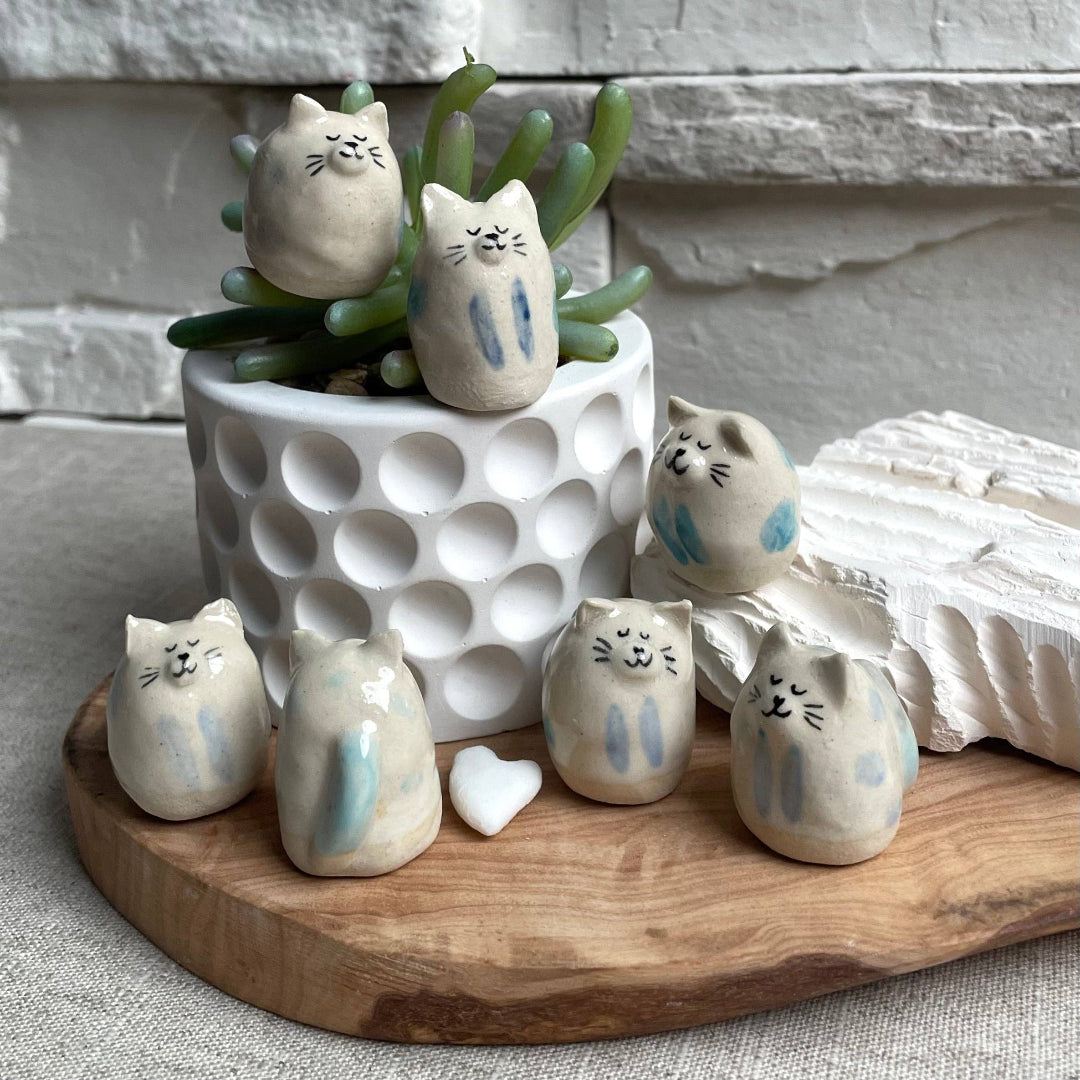 Mini Handmade Ceramic Cat Figurine