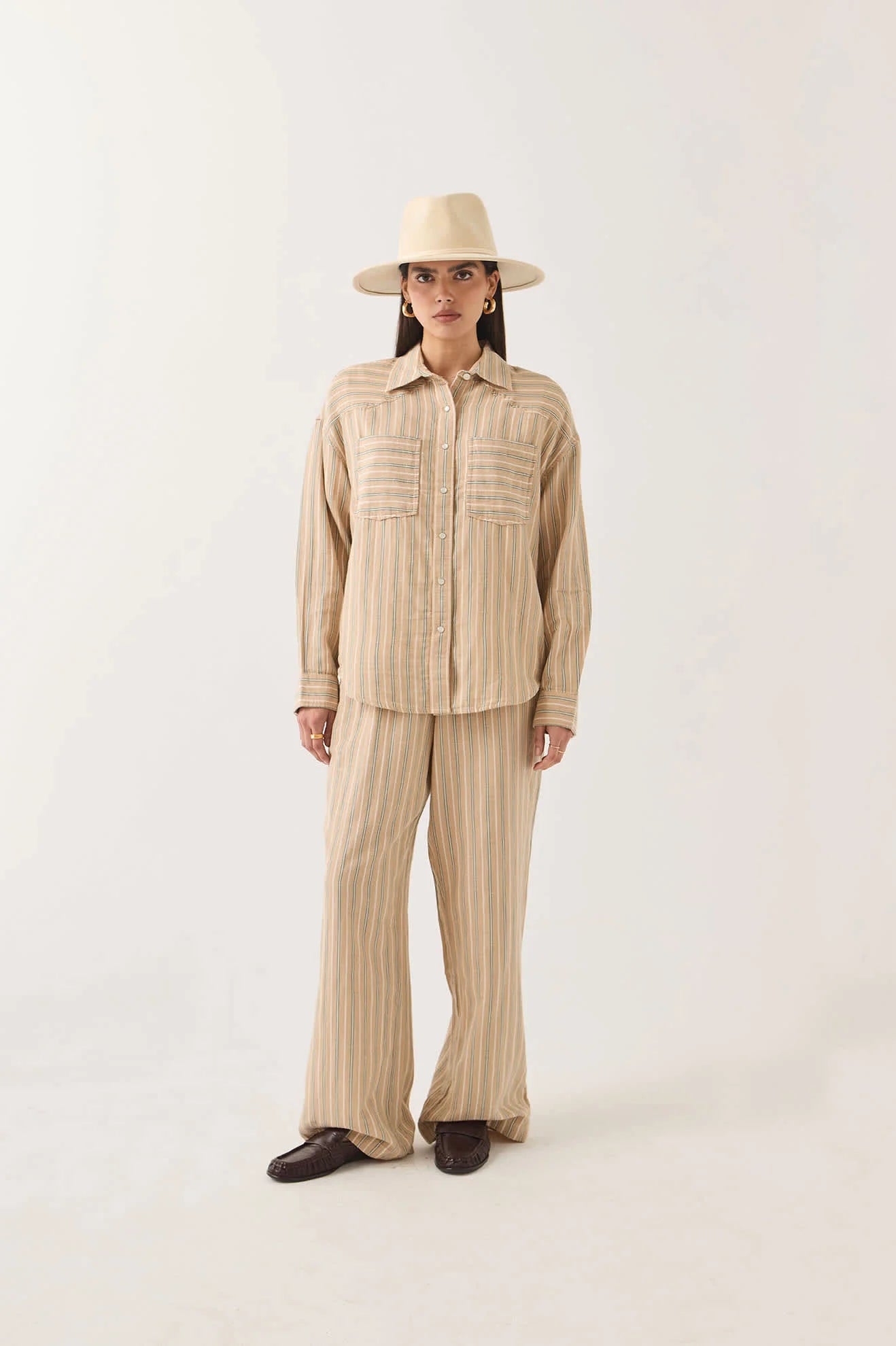 Brixton, Wayne W L/S Woven, Sand Stripe