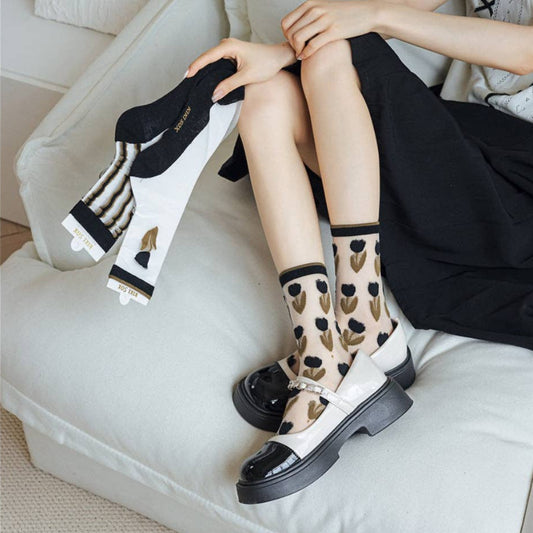 Rufia, Abstract Floral Sheer Crew Socks, Tulips