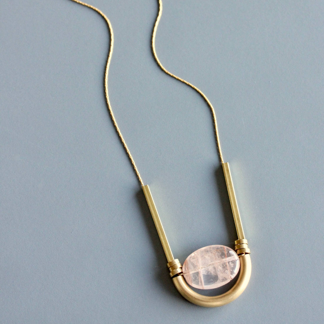 David Aubrey Jewelry, MLN217 Rose Quartz Geometric Necklace
