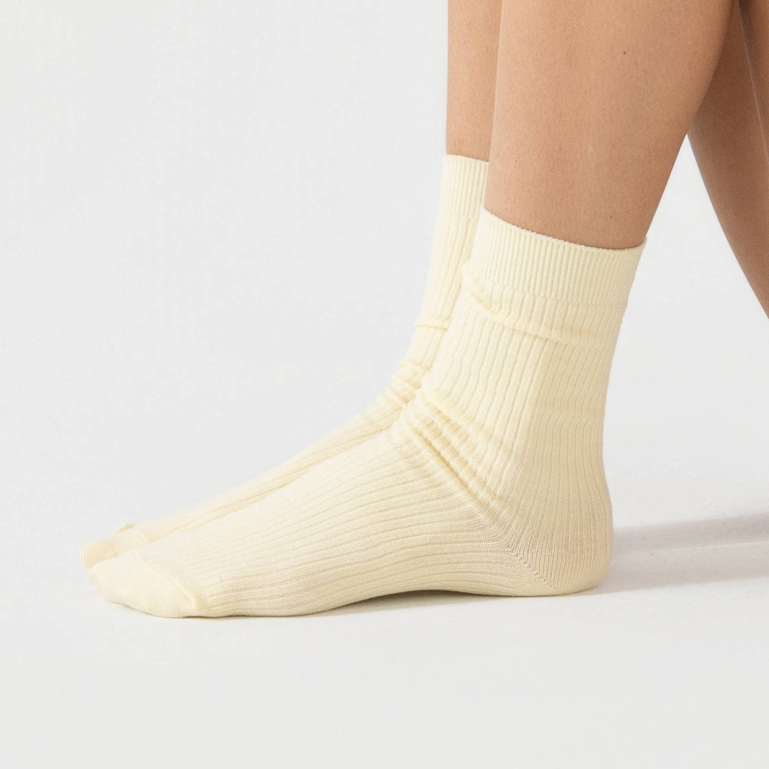 Bondoodle, Ribbed Combed Cotton Everyday Crew Socks, Yellow
