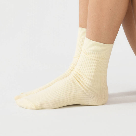 Bondoodle, Ribbed Combed Cotton Everyday Crew Socks, Yellow