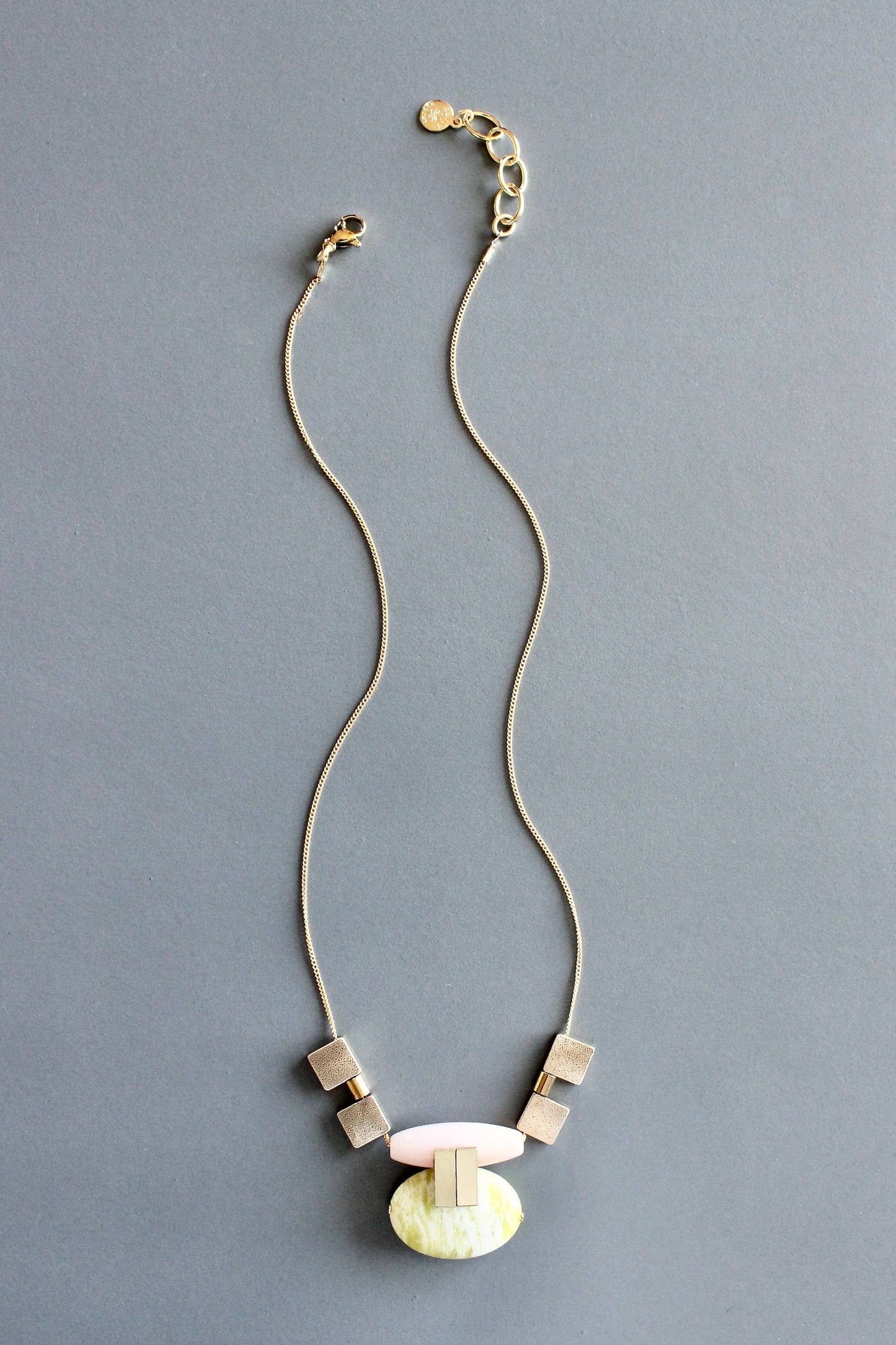 David Aubrey Jewelry, MLN1016 Pink Jade and Lemon Quartz Artdeco Necklace