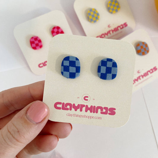 ClayThings Shoppe, Checker Print Studs, Blue