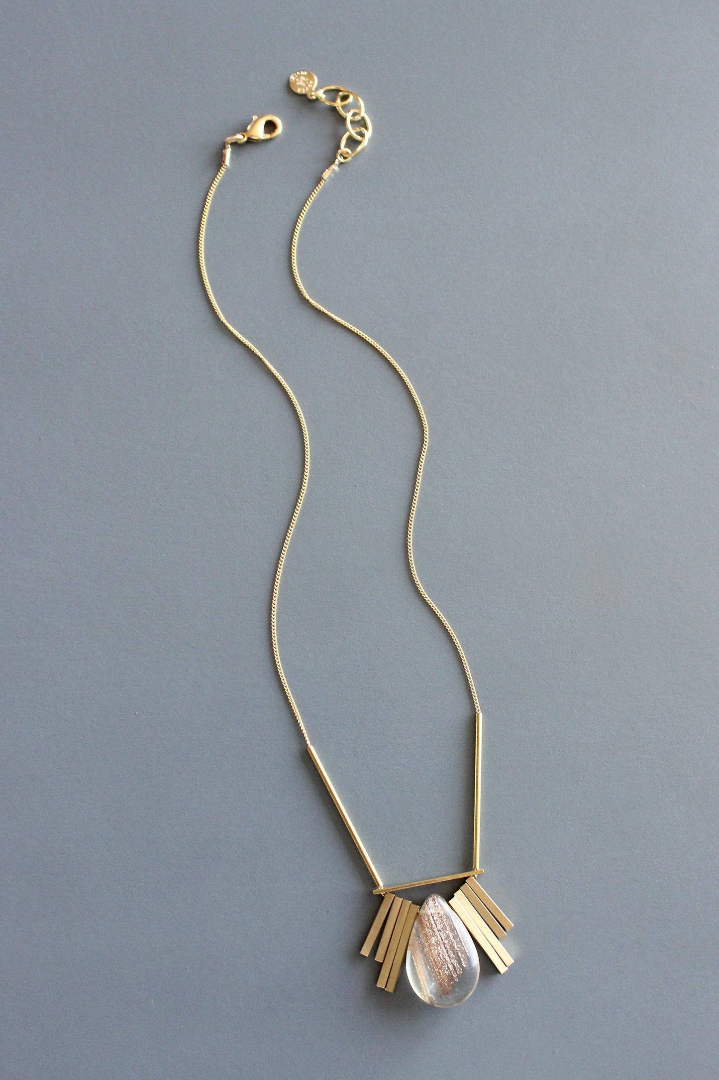 David Aubrey Jewelry, MLN716 Quartz and Brass Artdeco Necklace