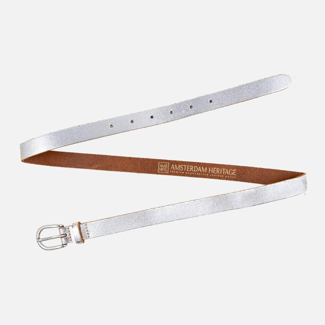 Eva, Metallic Leather Belt, Silver, M-90
