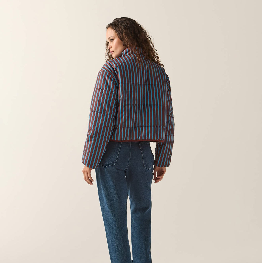 Brixton, Delilah Mock NeckJacket, Dark Brick/Electric Indigo Stripe