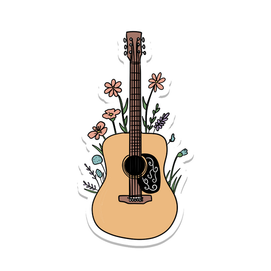 Floral Country Guitar, Waterproof Sticker