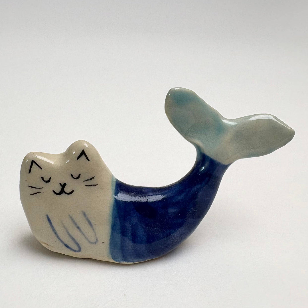 Handmade Ceramic Cat Mermaid Figurine