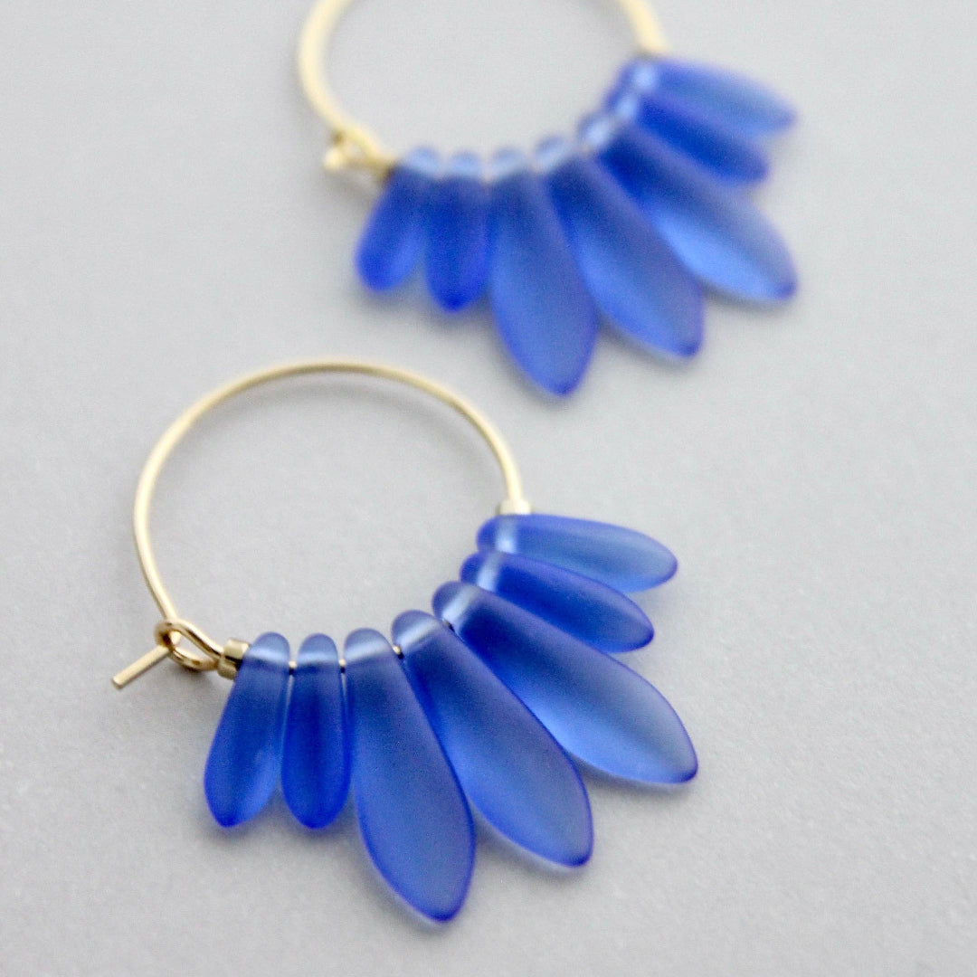 David Aubrey Jewelry, GNDE08, Blue Glass Hoop Earrings