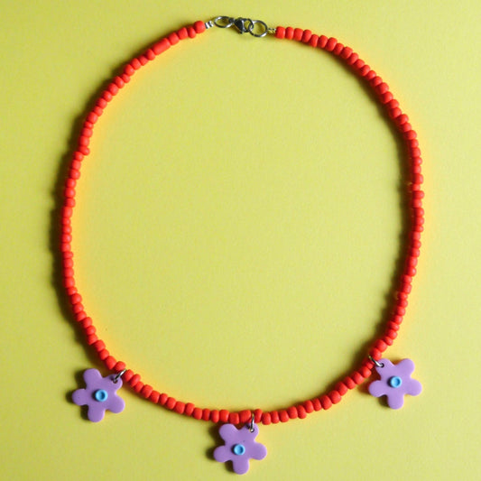 Polymer Clay Necklace, Orange and Purple