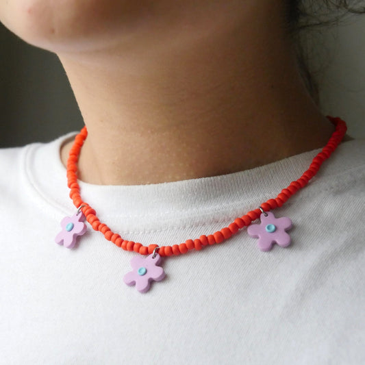 Polymer Clay Necklace, Orange and Purple