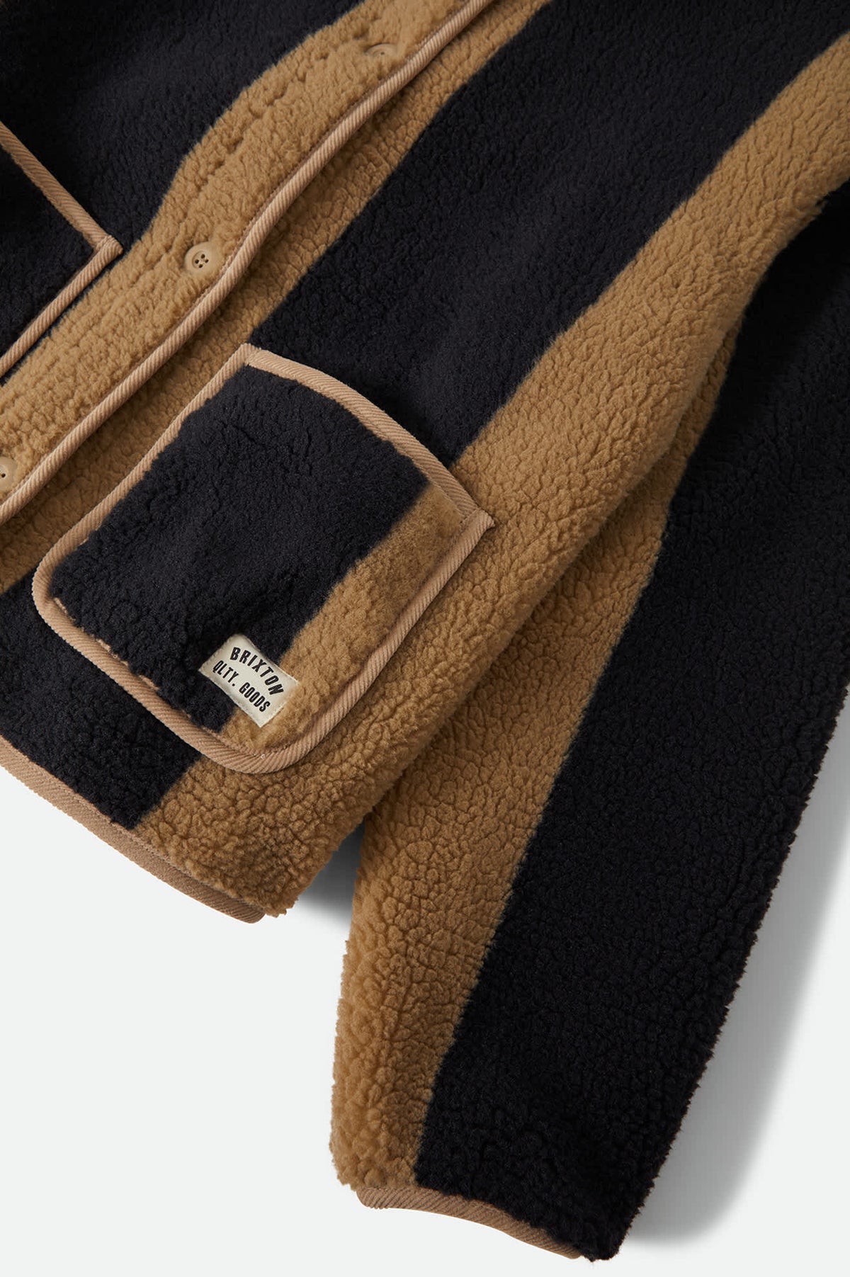 Brixton, Delilah Sherpa Jacket, Khaki/Black Stripe