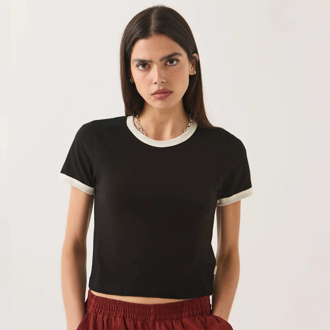 Brixton, Carefree Organic Garment Dye Ringer T-Shirt, Black/Off-White