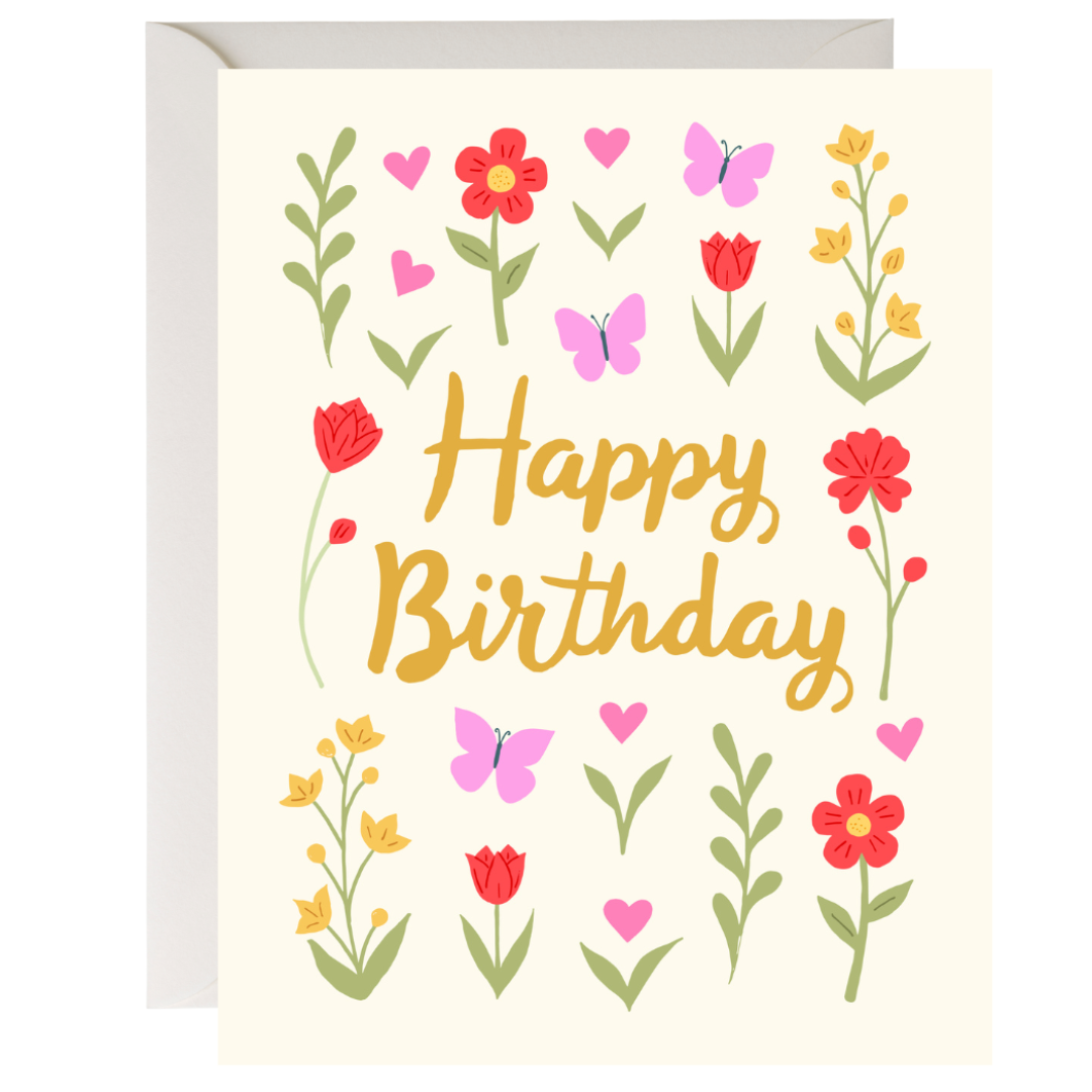 Birthday Flowers & Butterflies, Birthday Greeting Card