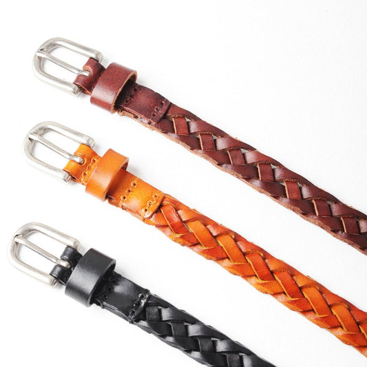 Uppdoo, Venice, Hand-Woven Skinny Leather Belt, Chestnut