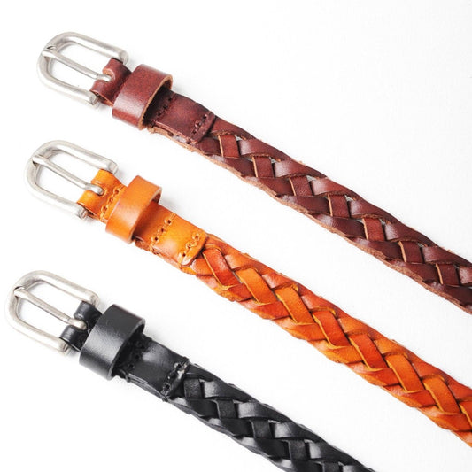 Uppdoo, Venice Hand-Woven Skinny Leather Belt, Royal Tan