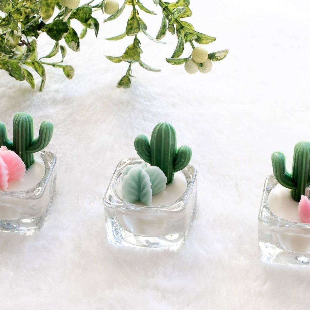 Cactus & Succulent Tealight Candles, Soy Wax Blend, Green